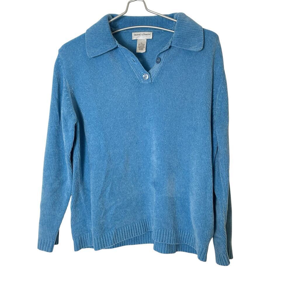 Draper’s & Damon’s Vintage Polo Collar Sweater in Blue Size Large PETITE